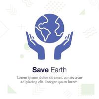sauver la terre, globe, illustration d'icône de vecteur de main