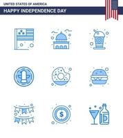 gros pack de 9 usa joyeux jour de l'indépendance usa vector blues et symboles modifiables de donut célébration oiseau blanc soda modifiable usa day vector design elements