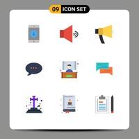 pack de 9 signes et symboles de couleurs plates modernes pour les supports d'impression Web tels que les annonces de commentaires de présentation chat haut-parleur éléments de conception vectoriels modifiables vecteur