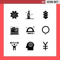Pack de 9 symboles de glyphe de style solide sur fond blanc signes simples pour la conception générale vecteur