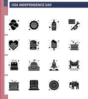 pack d'icônes vectorielles stock de jour américain 16 signes et symboles de glyphe solide pour les états-unis bouteille de coeur louange américaine éléments de conception vectoriels modifiables de jour des états-unis vecteur