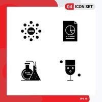 4 glyphes solides vectoriels thématiques et symboles modifiables des produits chimiques du globe classent les éléments de conception vectoriels modifiables du laboratoire économique vecteur