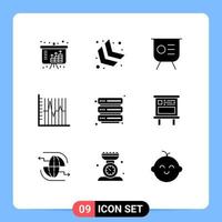 interface mobile glyphe solide ensemble de 9 pictogrammes d'hébergement des statistiques du graphique patient progrès éléments de conception vectoriels modifiables vecteur