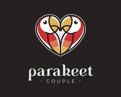 perroquet oiseau ara perruche dessin animé mascotte couple amour coeur illustration romantique création de logo vectoriel