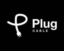 branchez le câble d'alimentation fil d'électricité adaptateur de cordon de prise avec lettre p simple ligne création de logo vectoriel
