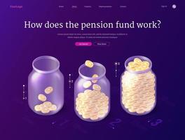 page de destination isométrique du fonds de pension, économiser de l'argent vecteur
