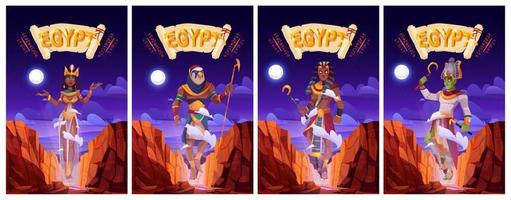 affiches de dessins animés dieux égyptiens ra, horus, pharaon vecteur