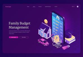 page de destination isométrique de gestion du budget familial vecteur