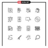 interface mobile contour ensemble de 16 pictogrammes de présentation enseignant filtre intelligence éléments de conception vectoriels modifiables artificiels vecteur
