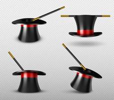 chapeau de magicien et baguette magique pour spectacle de cirque vecteur