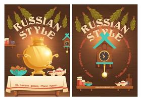 affiche de dessin animé de style russe avec cuisine rurale vecteur