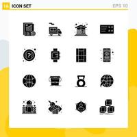 interface mobile glyphe solide ensemble de 16 pictogrammes de montre à main aide à la construction de billets faq éléments de conception vectoriels modifiables vecteur
