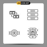 4 symboles de contour du pack d'icônes noires signes pour des conceptions réactives sur fond blanc 4 icônes définies vecteur