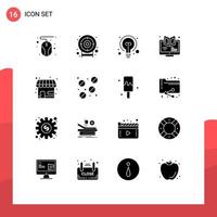interface mobile glyphe solide ensemble de 16 pictogrammes d'idées de marché de magasin cours webinaire éléments de conception vectoriels modifiables vecteur