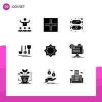 9 concept de glyphe solide pour les sites Web mobiles et les applications service d'art vue hôtel bonbons éléments de conception vectoriels modifiables vecteur