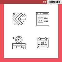 pack d'interface utilisateur de 4 couleurs plates de base remplies de flèches code de table de beauté développer des éléments de conception vectoriels modifiables de table lowboy vecteur