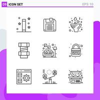 ensemble de 9 icônes dans les symboles de contour créatifs de style ligne pour la conception de sites Web et les applications mobiles signe d'icône de ligne simple isolé sur fond blanc 9 icônes vecteur