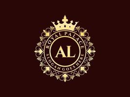 lettre al logo victorien de luxe royal antique avec cadre ornemental. vecteur