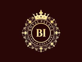 lettre bi logo victorien de luxe royal antique avec cadre ornemental. vecteur