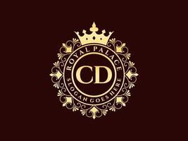 lettre cd logo victorien de luxe royal antique avec cadre ornemental. vecteur