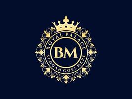 lettre bm logo victorien de luxe royal antique avec cadre ornemental. vecteur