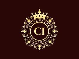 lettre c logo victorien de luxe royal antique avec cadre ornemental. vecteur
