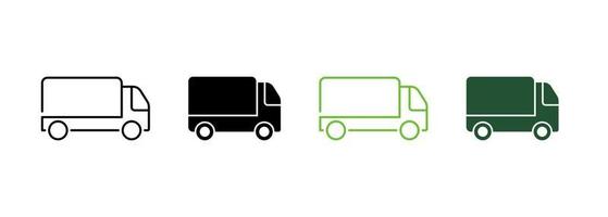 van expédition silhouette de colis et icône de ligne. pictogramme de service de livraison rapide de fret. symbole de courrier de transport de camion de fret. livrer le signe du camion. trait modifiable. illustration vectorielle isolée. vecteur