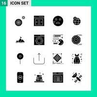 pack de 16 symboles de glyphe de jeu d'icônes de style solide pour imprimer des signes créatifs isolés sur fond blanc 16 jeu d'icônes vecteur
