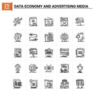 25 économie de données et icône de médias publicitaires ensemble fond vectoriel