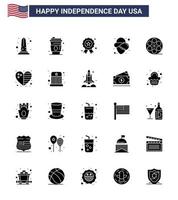 joyeux jour de l'indépendance usa pack de 25 glyphe solide créatif de chapeau de jeu usa cowboy médaille modifiable usa day vector design elements