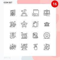 aperçu de l'interface mobile ensemble de 16 pictogrammes d'ordinateurs de moniteur de joueuse ordinateur cam éléments de conception vectoriels modifiables vecteur