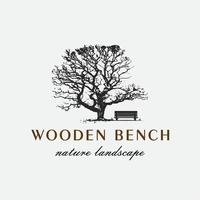 banc en bois et modèle de conception de logo d'arbre vecteur