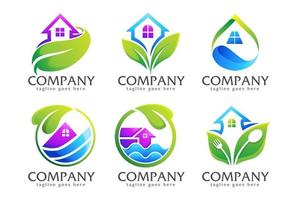 bundle collection de logos immobiliers nature créative vecteur