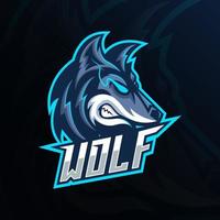 création de logo esport mascotte tête de loup en colère bleue. création de logo tête de loup vue de côté vecteur