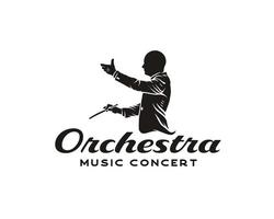 logo de musique, silhouette d'homme avec logo de bâton, logo de mascotte arrangé musical. chef d'orchestre ou chef de chœur illustration vectorielle vecteur