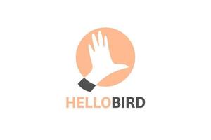Bonjour modèle de conception de logo main et oiseau vecteur