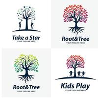 ensemble de modèles de conception de logo d'éducation aux arbres vecteur