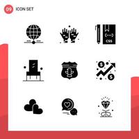 pack de 9 icônes de glyphes universels pour les supports d'impression sur fond blanc vecteur