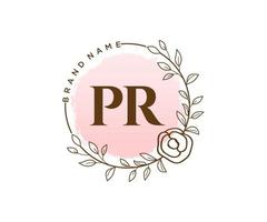 initiale pr logo féminin. utilisable pour les logos nature, salon, spa, cosmétique et beauté. élément de modèle de conception de logo vectoriel plat.