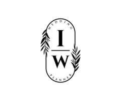 iw initiales lettre collection de logos de monogramme de mariage, modèles minimalistes et floraux modernes dessinés à la main pour cartes d'invitation, réservez la date, identité élégante pour restaurant, boutique, café en image vectorielle vecteur