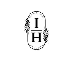 ih initiales lettre collection de logos de monogramme de mariage, modèles minimalistes et floraux modernes dessinés à la main pour cartes d'invitation, réservez la date, identité élégante pour restaurant, boutique, café en image vectorielle vecteur