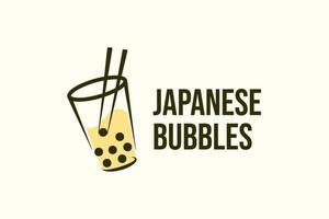 modèle de conception de logo de boisson à bulles japonaises vecteur