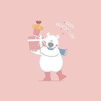 mignon et adorable ours polaire blanc dessiné à la main, joyeuse saint valentin, concept d'amour, conception de costumes de personnage de dessin animé illustration vectorielle plane vecteur