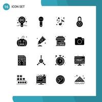 interface mobile ensemble de glyphes solides de 16 pictogrammes de produits privés de chauves-souris verrouillent des éléments de conception vectoriels modifiables romantiques vecteur