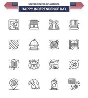 gros pack de 16 lignes vectorielles usa joyeuse fête de l'indépendance usa et symboles modifiables de hot dog usa american presidents day modifiables usa day vector design elements