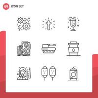 aperçu de l'interface mobile ensemble de 9 pictogrammes d'éléments de conception vectoriels modifiables de moniteur de studio de nuit de canon militaire vecteur