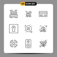9 symboles de contour du pack d'icônes noires signes pour des conceptions réactives sur fond blanc 9 icônes définies fond de vecteur d'icône noire créative
