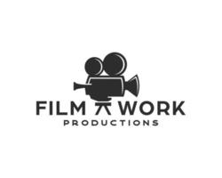 création de logo de caméra vidéo vintage pour la production de films ou de cinéma vecteur