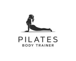 résumé, a, girl, sur, a, tapis, faire, pilates, pose, logo, conception vecteur