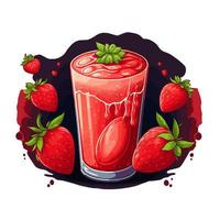 jus de smoothies aux fraises rouges en verre avec illustration vectorielle de tranche de fraises vecteur